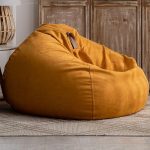 "Solid Color Bean Bag Chair with Removable Cover, Bean Chair, Seats 1, Fill Included, Synthetic Suede, Apricot Color, Orange, 39"L x 39"W x 47"H"