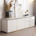 "Pewter Modern White Rectangular TV Stand with Drawers & Doors for TVs Up To 70""