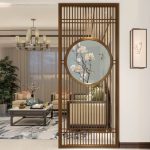 "Casual Indoor Cocoa Timber Room Screen, Translucent Single Panel, 47"L x 94"H"