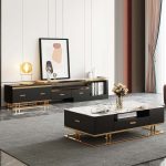 "Stonesk Modern TV Stand & Coffee Table Set for 100" TV in Black with Drawers"