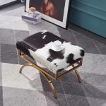 "Lavish Multi-Color Animal Print Standard Ottoman with Nailhead Design, Black/ White"