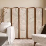 "Natural Color Modern Simple Style Translucent Gauze Partition Screen with Double Sided Print and Independent Standing - 5 24"L x 75"H"