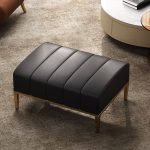 "Simple Rectangular Solid Color Standard Ottoman with Synthetic Leather in Cream"