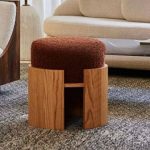 "Contemporary Burgundy Solid Color Circular Sponge Standard Ottoman, Sherpa, Red/ Brown"