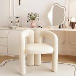 "Modern Solid Color Vanity Stool with Straight Legs, Back and Lint Upholstered - Beige"
