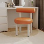 "Solid Color Upholstered Vanity Stool with Tall Back and Metal Legs in Modern Design - Orange Red Flannel"