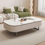"Parallelogram Side Table with Twin Support Base, 2 Drawers for Small Spaces, 47"L x 24"W x 16"H"