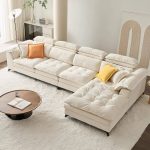 "L-Shape Cream Corner Sectional, 3 Piece Set with Right Orientation, Latex Seat Fill, Pillow Top Arm, Includes Chaise Component - Suede 126"L x 39"W x 35.5"H"