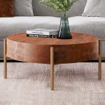 "Rustic Round Coffee Table with Solid Wood Tabletop Metal Legs"