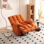 "Padded Reclining Reading Chair with Rotating Base and Adjustable Footrest - Orange"
