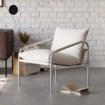 "White Leather Accent Chair with Stainless Steel Frame Set of 2"