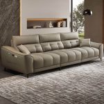 "Dove Grey Leather Stain Resistant Contemporary Modern Sofa Couch with 2 Pillows for 4, Solid Color, 119"L x 39"W x 37"H"