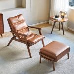"Comfortable and Stylish Recliner Chair with Removable Cushions and Wood Legs - Sponge Leathaire Deck Chair Brown"