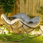 "Black Simple Upholstered Porch Rocker with Padded Ottoman and 2 Piece Set, Rocking Chair with Ottomans"