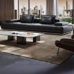 "Modern Simple Style 2 People Ink Solid Color Floor Sofa with 2 Pillows & Locker Storage, Interface Genuine Leather, 132"L x 66"W x 24"H"