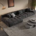 "Button-tufted Left-Oriented Sofa Chaise in L-Shape Design, Tech Cloth, 142"L x 53"W x 28"H"