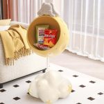 "Cute Flying Rabbit Side Table with Open Storage Floor Resin Bunny End Table"