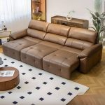 "Tear Resistant Sepia Modern Simple Style Solid Color Sleeper, Seats 3, Full Grain Cow Leather, 116"L x 63"W x 36"H"