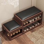 "Minimalist Rectangular Solid Color Standard Ottoman with Ink PU Leather, Includes Storage Container, 47"L x 14"W x 17"H, Upgrade"