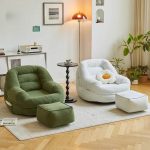 "Solid Color Bean Bag Chair with Removable Cover, Bean Bag Chair, Seats 1, Corduroy, Tangerine Color, Expanded Polystyrene Beans, Orange"