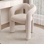 "Art Deco Solid Color Vanity Stool with Chalk Upholstered Seat, Legs Base, and Back, White"
