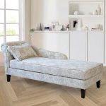 "Trendy Petal-decorated Chaise Lounge with Rolled Arm, Pillow, Right-Arm Orientation, and Nook Corner Unit, Light Blue"