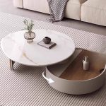 "Swivel Nested Orbicular Board Game Coffee Table with Casters and Repository Storage, Grey"