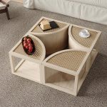 "Round to Square Block Modular Coffee Table White Oak Rattan with Storage 4 Piece"