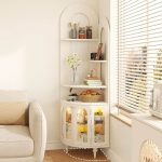 "Lighted Independent Accent Cabinet with Midnight Black Top, Changeable Shelf, Glass Door, Knob Handle in Corner, Black"