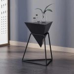 "Triangle Wood Side Table with Metal Base"