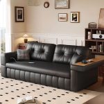 "Damp-proof Futon Sofa with Tufted Back, Detachable Mattress, Latex Upholstery, Button-tufted Detail, Twin Size, and Pillow, Nappa, 55"L x 33"W x 34"H"