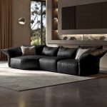 "Black Leather 2-Seater Straight Sofa with Horizontal Orientation, 83"L x 37"W x 39"H"
