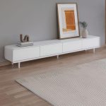 "Contemporary White Reclaimed Wood TV Stand with 4 Drawers and Cable Management, 94.5"L x 16"W x 16"H"