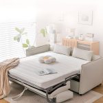 "Tear Resistant Casual Futon Sofa with Cushion Back, Full Size, Pillow, Love Seat, Square Arm, Off-White, 73"L x 37"W x 33"H"