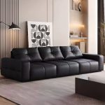 "Trendy Solid Color Black Floor Sofa 4-seater, Scratch-shielded, Baby Fleece, 110"L x 47"W x 36"H"