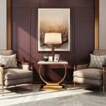 "Postmodern White End Table with Stainless Steel Base Crescent Moon Deisgn"