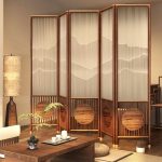 "Victorian Cocoa Opaque Fold-up Room Screen with 5 Panels and Double Sided Gauze Print, Black Walnut"