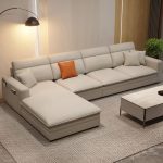 "Left Hand Facing L-Shape Pine Wood Sofa Recliner with Concealed Support, Off-White, Anti Cat Scratch Leather, 110"L x 69"W x 39"H"