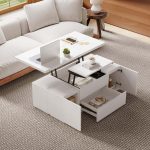 "Modern White Lift Top Marble Coffee Table with Drawers & Storage Multifunction Table"