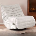 "Accent Chair with Storage, Reclining, Rocking, Rotatable, Fixed Back, Solid Color, Beige, Off-White, Single Accent Chair, Anti Cat Scratch Leather, Manual Rotation"