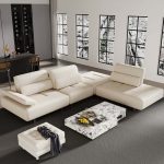 "134.6" White Leather Lounge Deep Seat Sectional Sofa with Adjustable Armrest & Backrest"