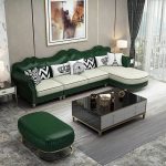 "Glam Eco-Leather Flared Arm Sectional Sofa in Large Size with Nailhead Trim - Leather Black Horizontal 118"L x 35"W x 37"H"