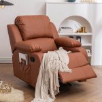 "Cushioned Recliner with Manual - Handle & Glider Media Room, Brown, Nano Wear-Resistant Leather"