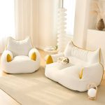 "Cartoon-Themed Gray Mohair Bean Bag Lounger, Seats 2, with Fill Included and Removable Cover, Grey, 47"L x 26"W x 26"H"