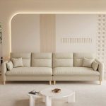 "Simplistic Off-White Standard Sofa for 3 with 2 Pillows, Solid Pattern, Latex, Tech Cloth, 70"L x 30"W x 31"H"