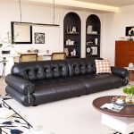 "Midnight Black Standard Sofa, Seats 4, Water Resistant in Modish Solid Color Style with 1 Pillow, 102''L x39"W x 31"H, Full Grain Cow Leather"