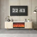 "87" Sintered Stone Top Electric Fireplace TV Stand with Remote Control and Storage"