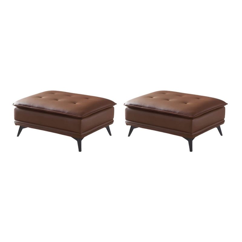 "Modern Standard Rectangle Ottoman in Genuine Leather with Metal Frame for Sleek Style and Durability - 39.4"L x 27.6"W x 16.5"H Light Brown 2 Piece Set"