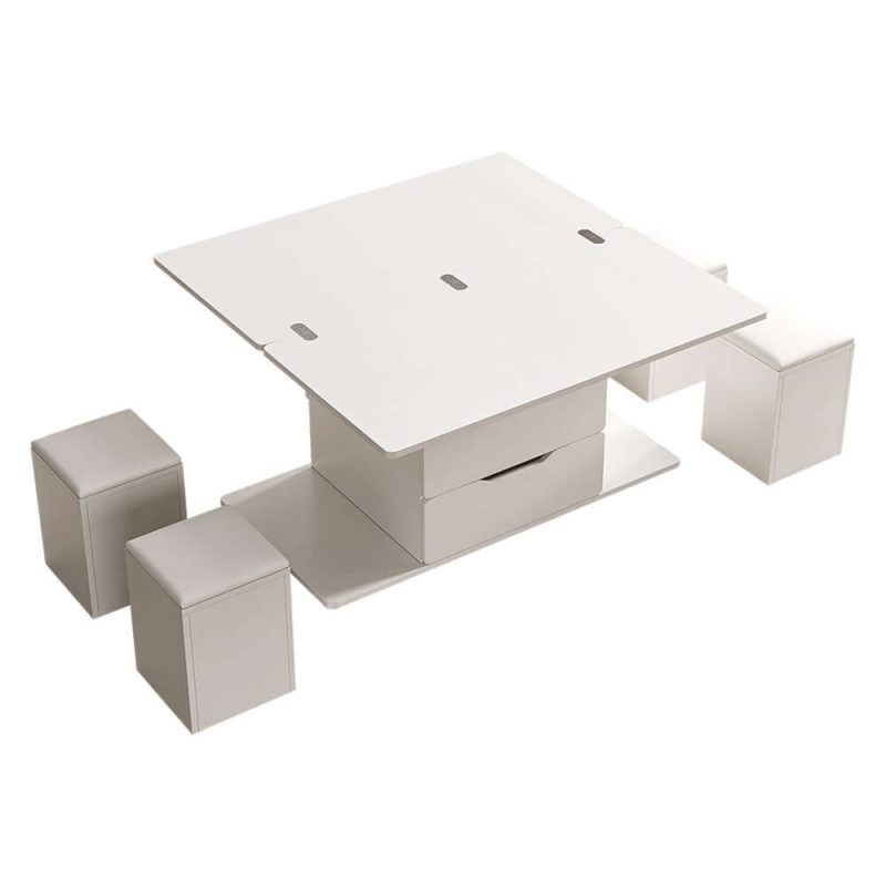 "39" Lift-Top Foldable Coffee Table with 4 Stools & Storage"