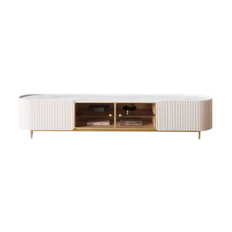 "Palley Modern Oval TV Stand with Storage & Glass Doors in White for TV Up to 85 Inch"